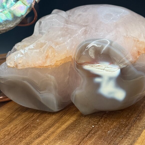 Orca Agate Skull Carving Quartz Pink Clear Neurology Neuro Surgery Office Decor - Picture 10 of 11